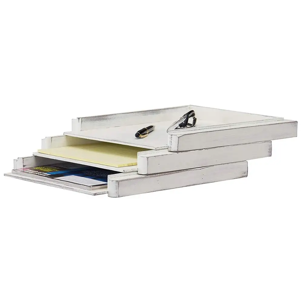 
Set of 3 Wood Desktop Stackable Document File Organizer Trays 