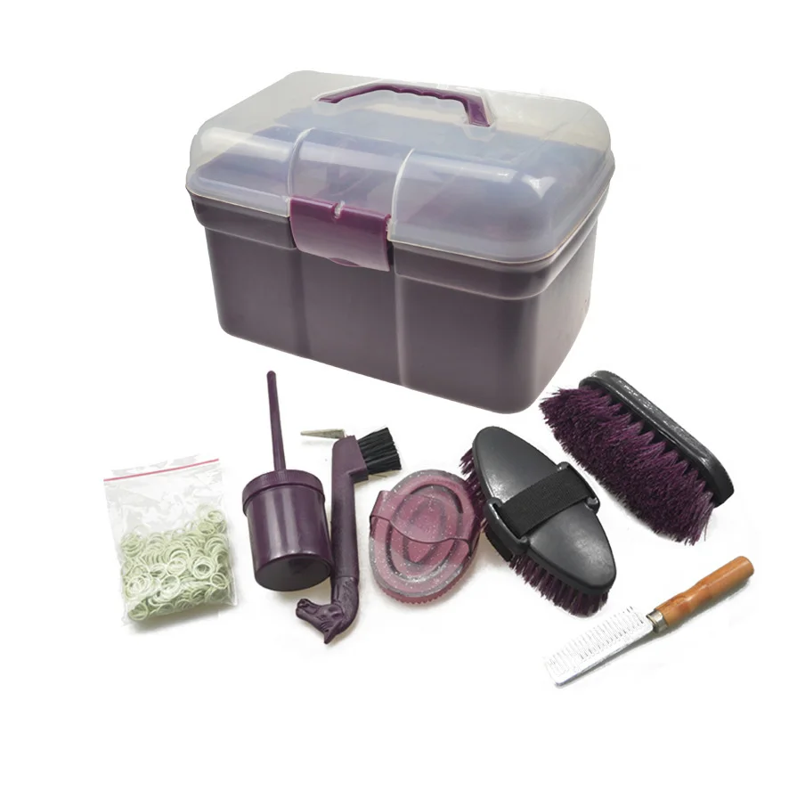 Saddlery Horse Hair Care Grooming Brush Product Cleaning Set Brush Kit With High Quality Cowhide Bag