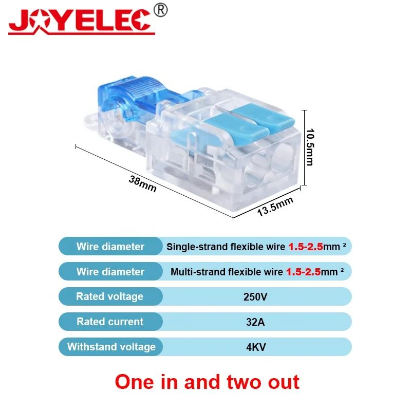 JOYELEC T-Type Electrical Wire Connector Stripping-Free Brancher Quick Cable Wiring Terminal Block Copper Core One-In Two-Out