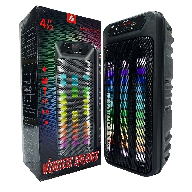Kts-1787 dual 4 inch subwoofer kts karaoke bt speaker outdoor portable audio music player bass partybox mp3 usb tf tws fm radio
