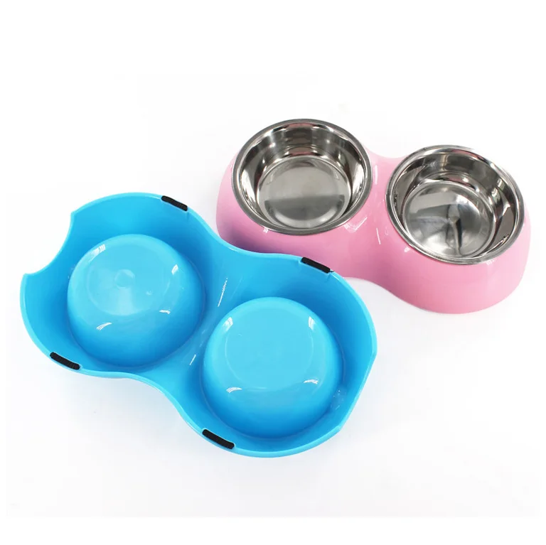 Super Thick Non Slip Stainless Steel Dual Bowl Candy Color Dog Bowl for Small and Medium-sized Dog and Cat