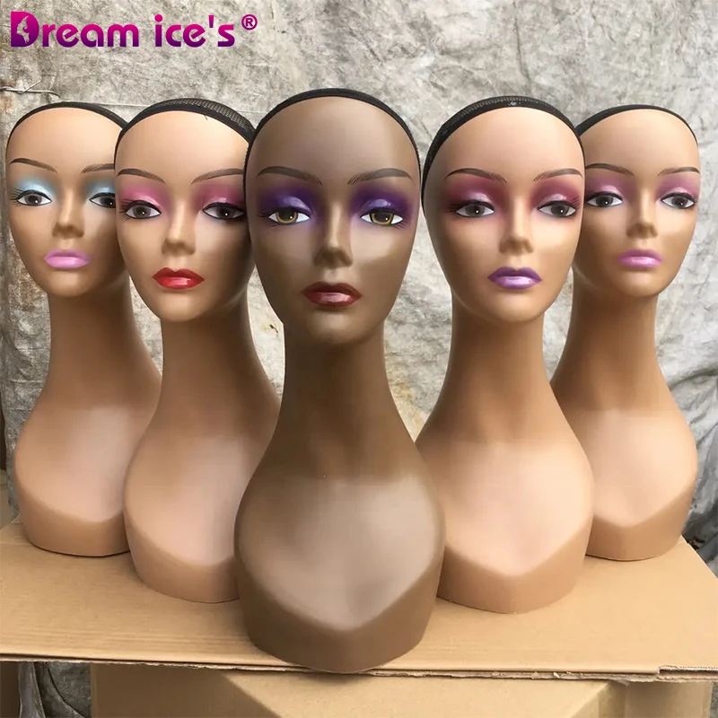 Wholesale Custom Logo Makeup African American Pvc Realistic Female Wig Display Mannequins Head With Shoulders Bust For Wigs