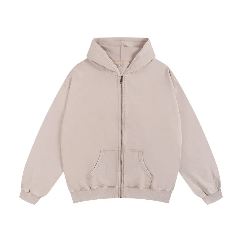 Custom 350 Gsm French Terry Cotton Vintage Sun Faded Rhinestone Embroidery Full Zip Up Hoodie Oversized Blank Unisex Hoodies