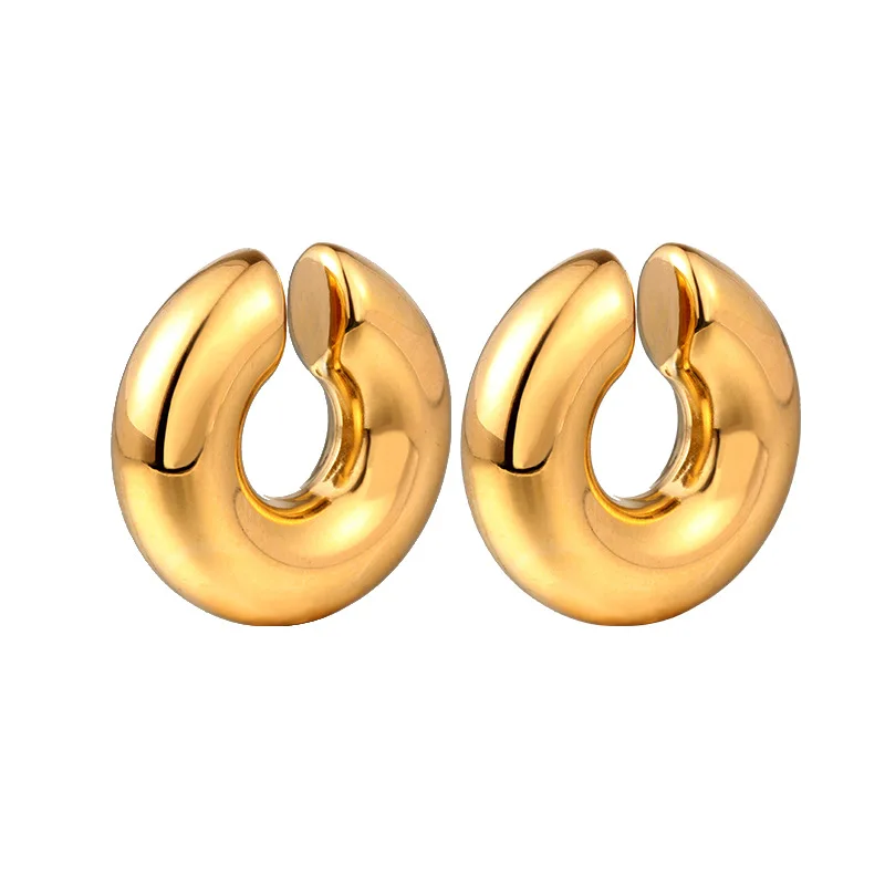 Fashion 2024 Geometric C 18k Gold Plated Luxury Earrings Stainless Steel Chunky Hollowed Big Statement Earrings