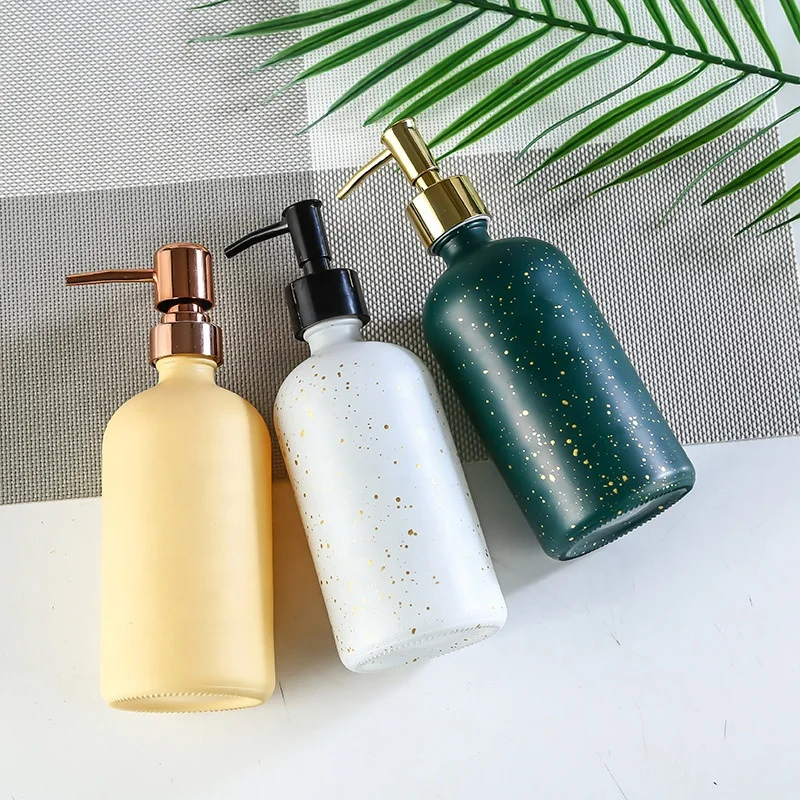 Hot Sale Custom Black Amber Clear Frosted Empty Round Glass 8oz 16oz Solid Hotel Bathroom Liquid Soap Dispenser Bottle with Pump