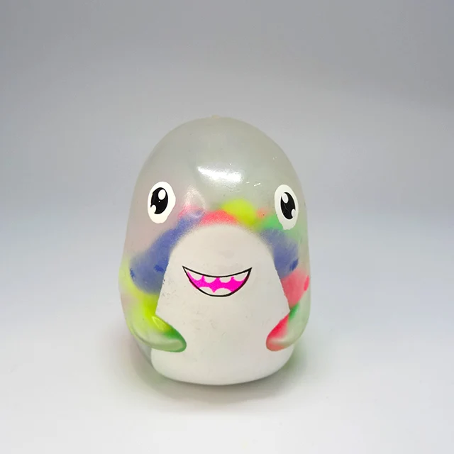 Funny Multi Color Clear Happy Shark Squishy Toy With Color Beads Rainbow Balls
