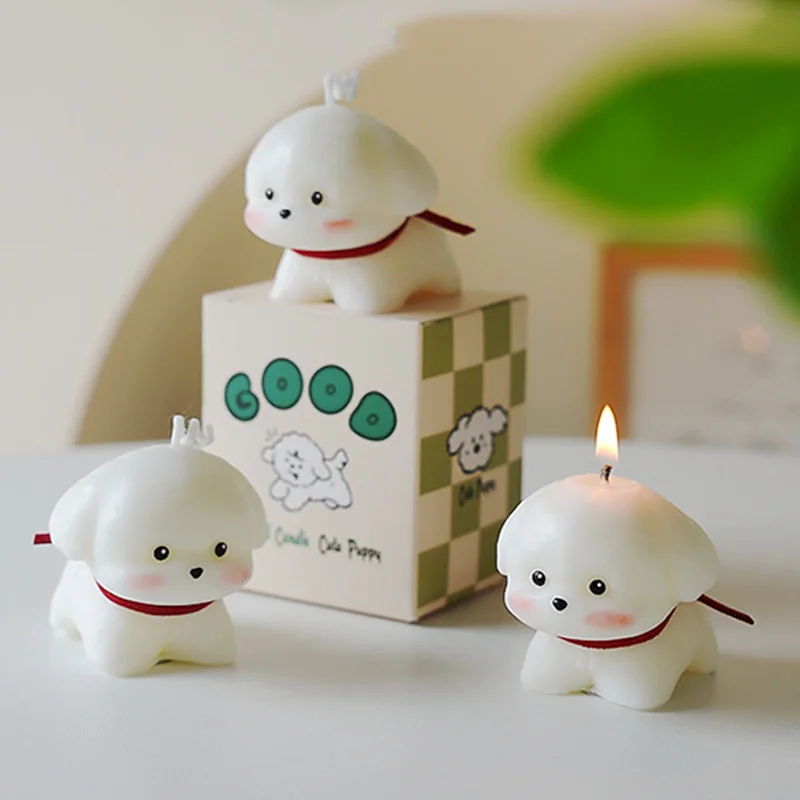 DGC Dog Shaped Scented Candle te Puppy Animal Aroma Soy Wax Decorative Novelty Candle for Table Photo Prop Birthday Gift