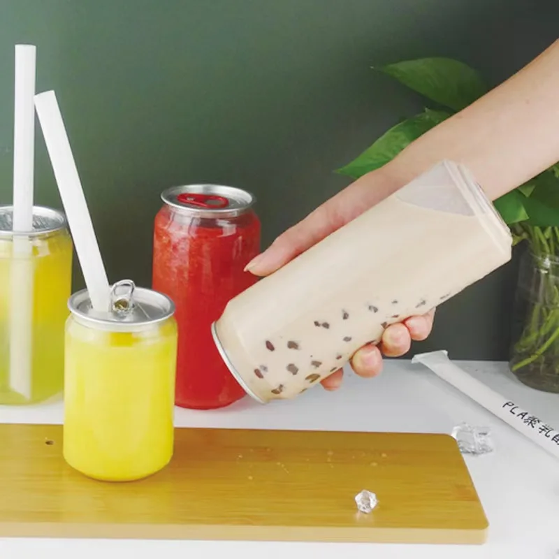 Custom food grade 250/330/350/500ml PET transparent coffee milk tea disposable cup pull ring lid beverage pop can