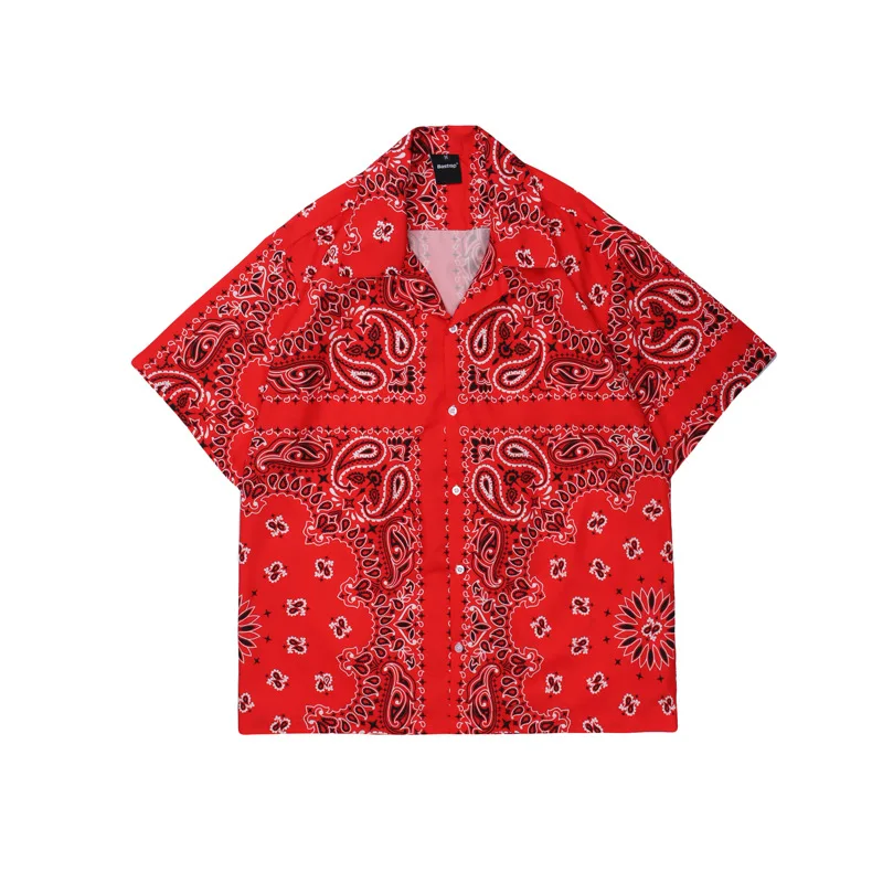 Factory Wholesales Red T shirts for Men Bandana shirt Casual Beach Short-Sleeve Paisley Men Shirts