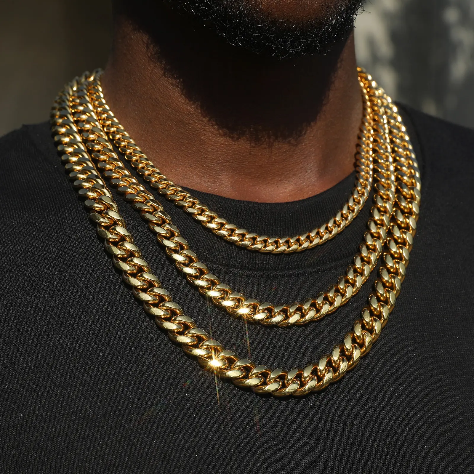 Fashion Necklace Jewelry Waterproof Stainless Steel Cuban Chain Hip Hop 14k 18k Gold Plated Miami Curb Cuban Link Chain for Men