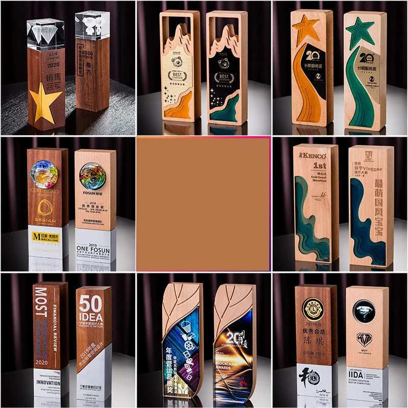 High-end creative crystal solid wood trophy custom sports music awards business leaders awards gifts home decoration trophy