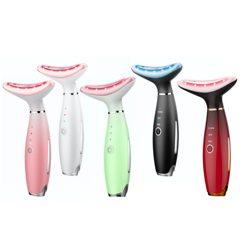 Hot Compress 45 Degree LED Light Therapy Skin Rejuvenation Facial Massage EMS Face Neck Lifting Massager