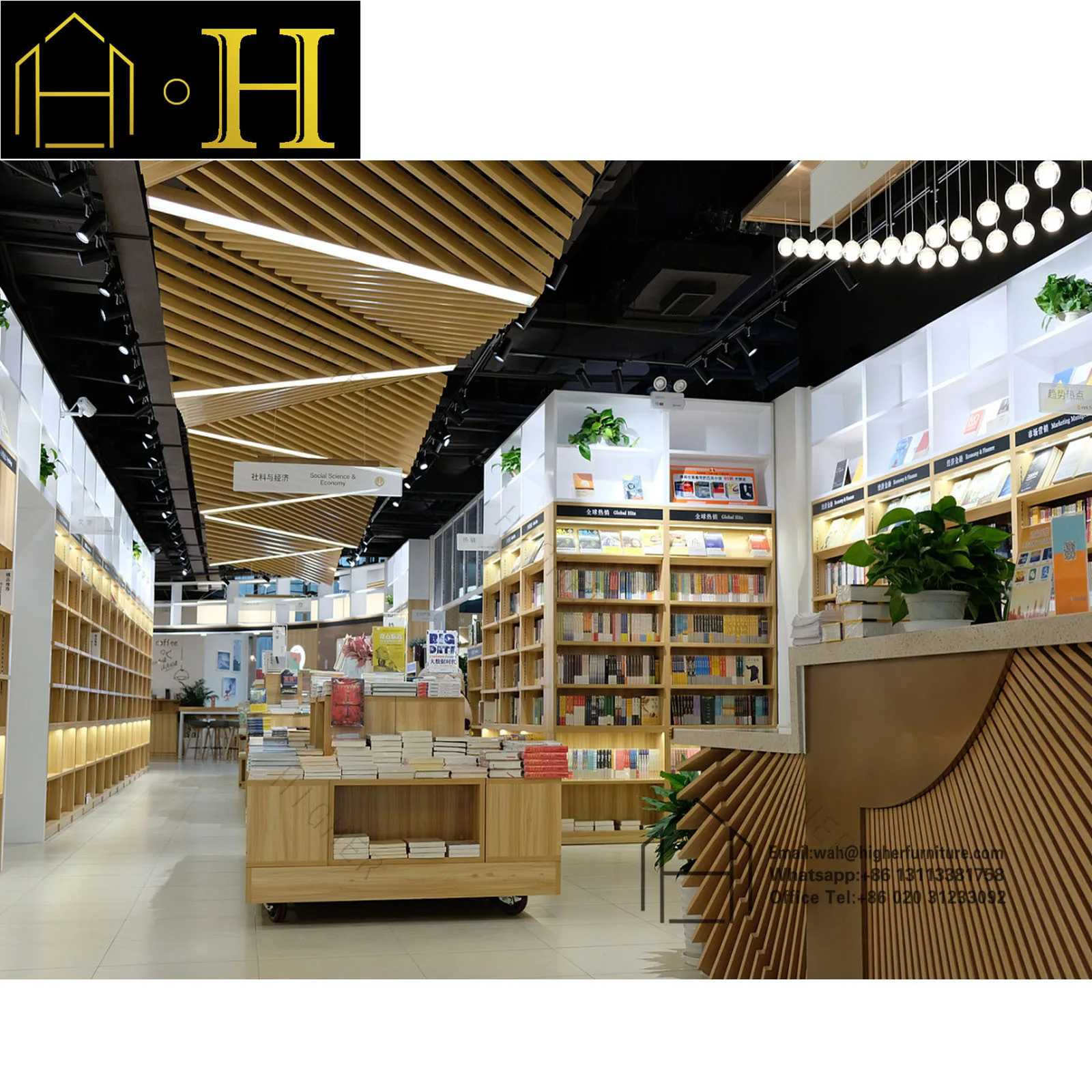 High Quality Wooden Display Cabinet Custom Library Furniture Bookstore Shelves For Bookstore Showcase