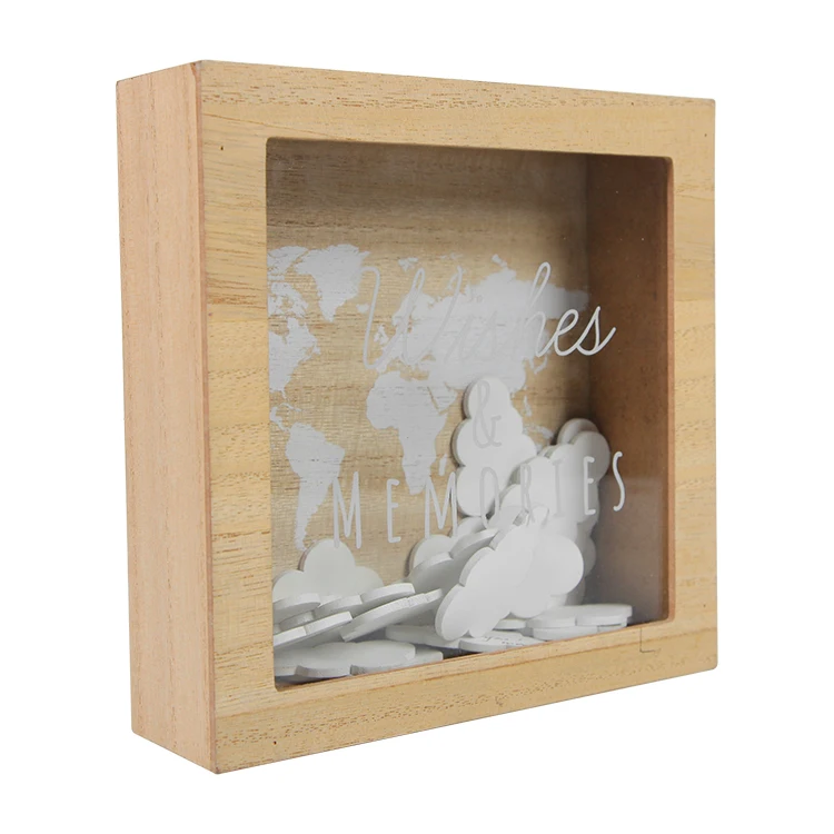 Brown wooden pretty little cloud savings piggy bank tirelire with glass for room decoration and saving money