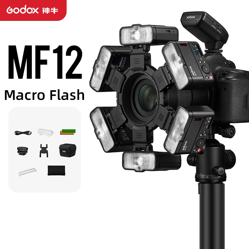 Godox MF12 MF12-K2 Macro Flash 2 Light Kit Mini Speedlite built-in Godox X System TTL Flash + Color Filter for Macro Shots