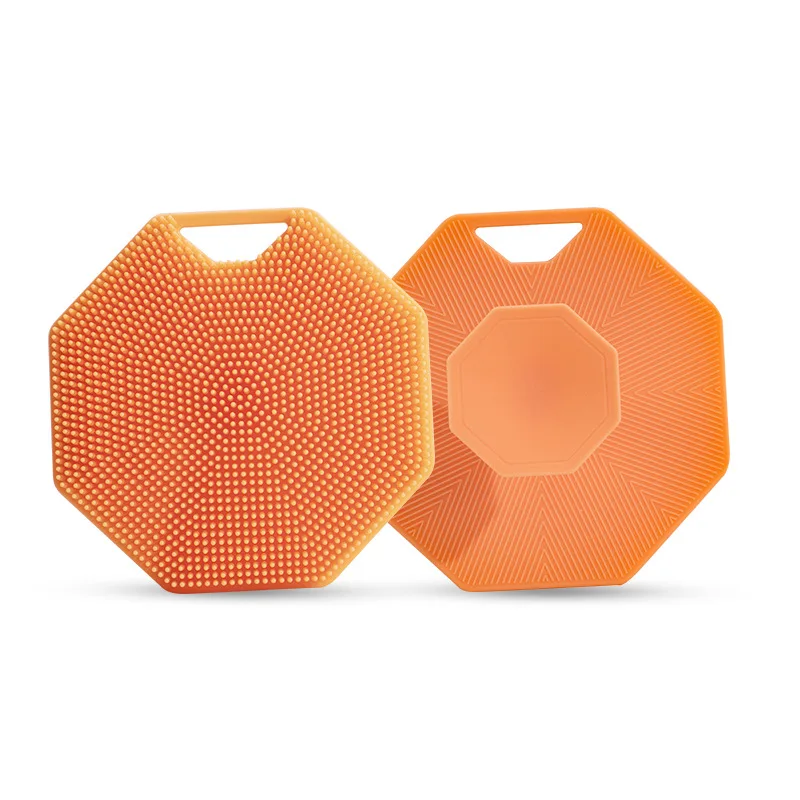 Handheld Octagonal Silicone Bath Brush with Suction Cup Baby Soft Silicone Body Shampoo Brush