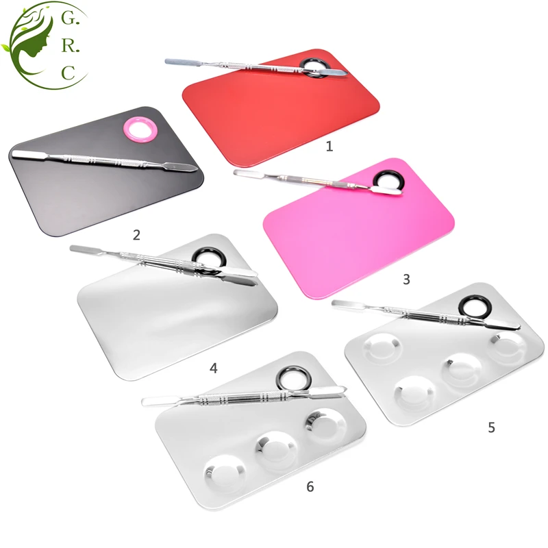 Wholesale Custom Stainless Steel Makeup Plate Spatula Scoop Empty Make Up Eyeshadow Palette With Cosmetic Spoon Brush