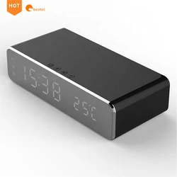 Multi-Function qi Wireless Charger with Desktop LED Digital Thermometer Clock and Time memory for Bedroom,Table