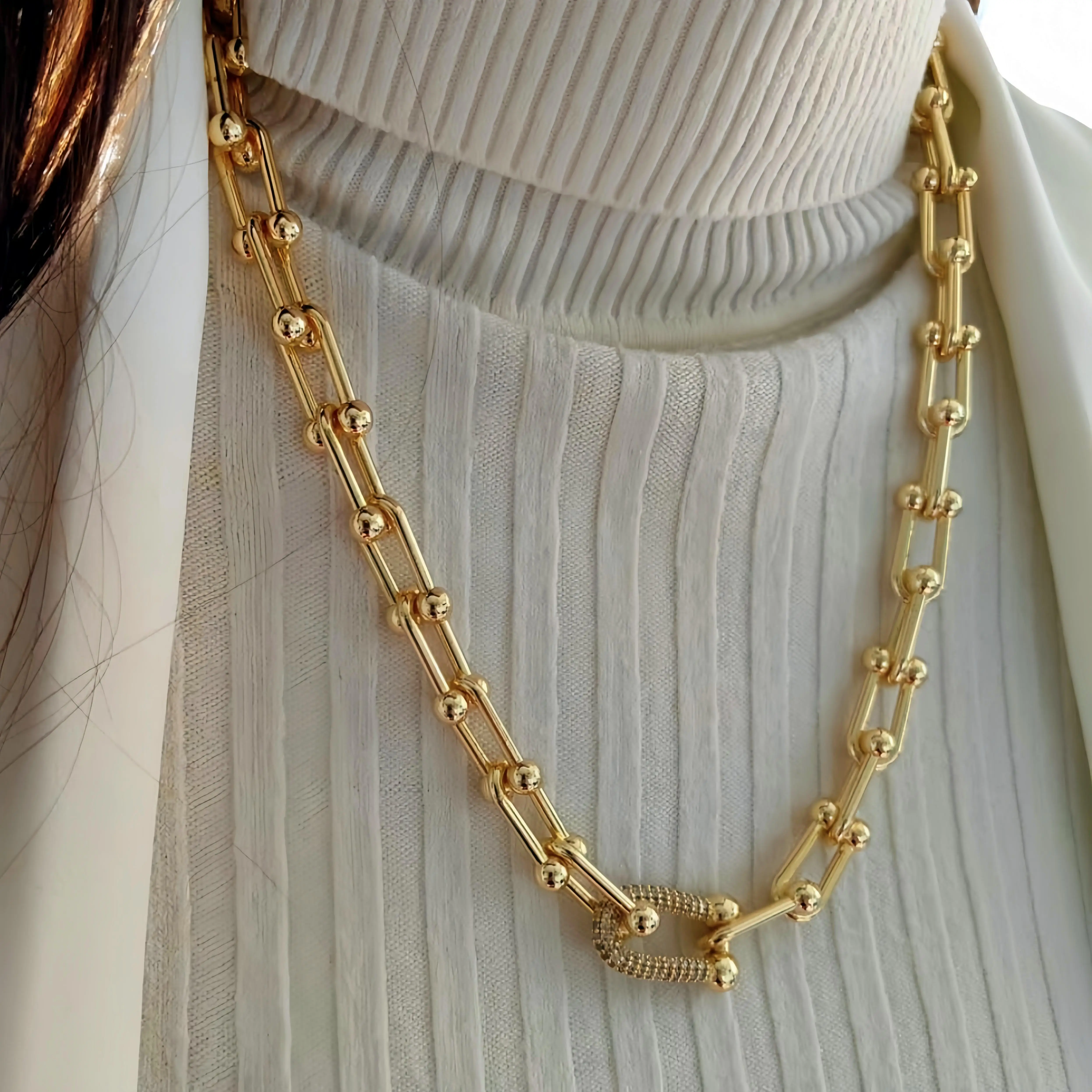 Cuban Lock zircon Diamond Charm Fashion Choker Necklace 18k Gold  Silver Plated No Tarnish Link Chain Jewelry Necklace Men