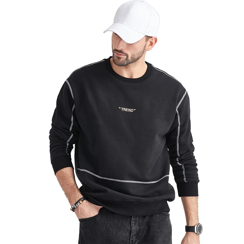 Новинка от производителя, Модный хлопковый свитшот с контрастной строчкой и круглым вырезом, с принтом логотипа на заказ