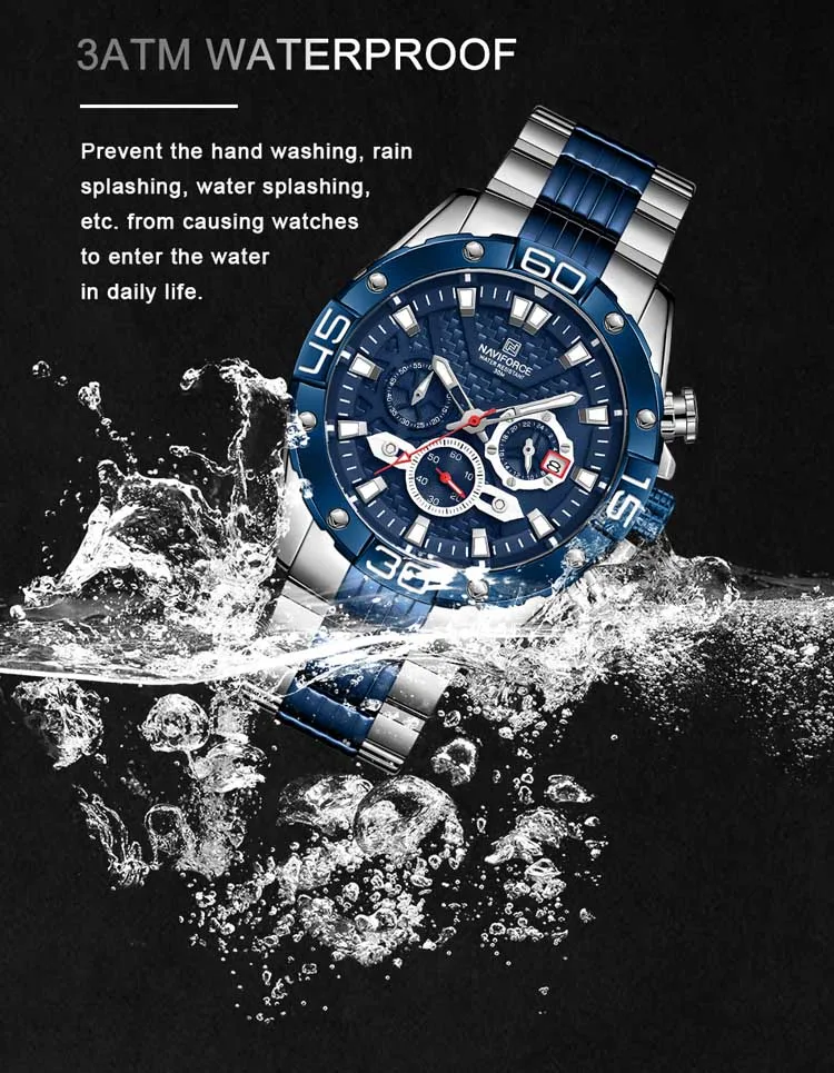 NAVIFORCE NF8019 high quality made in china men hour stylish Stainless steel  band waterproof watch character Casual wrist watch