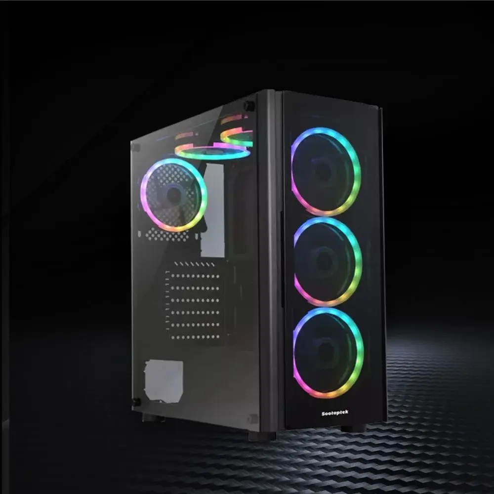 Tempered Glass Front Panel And Side Window Desktop Pc Case Mid Tower Pc Cabinet Atx Gaming Computer Case With Rgb Cooling Fan