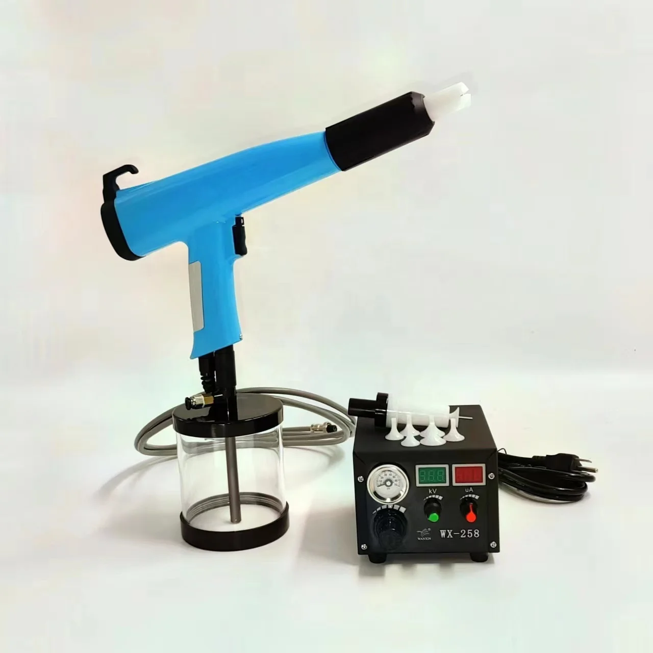 WX-258 90kV Portable Powder Coating Gun Systems on Second Coats Third Multiple for Alloy Car Wheel Hub Rims Painting