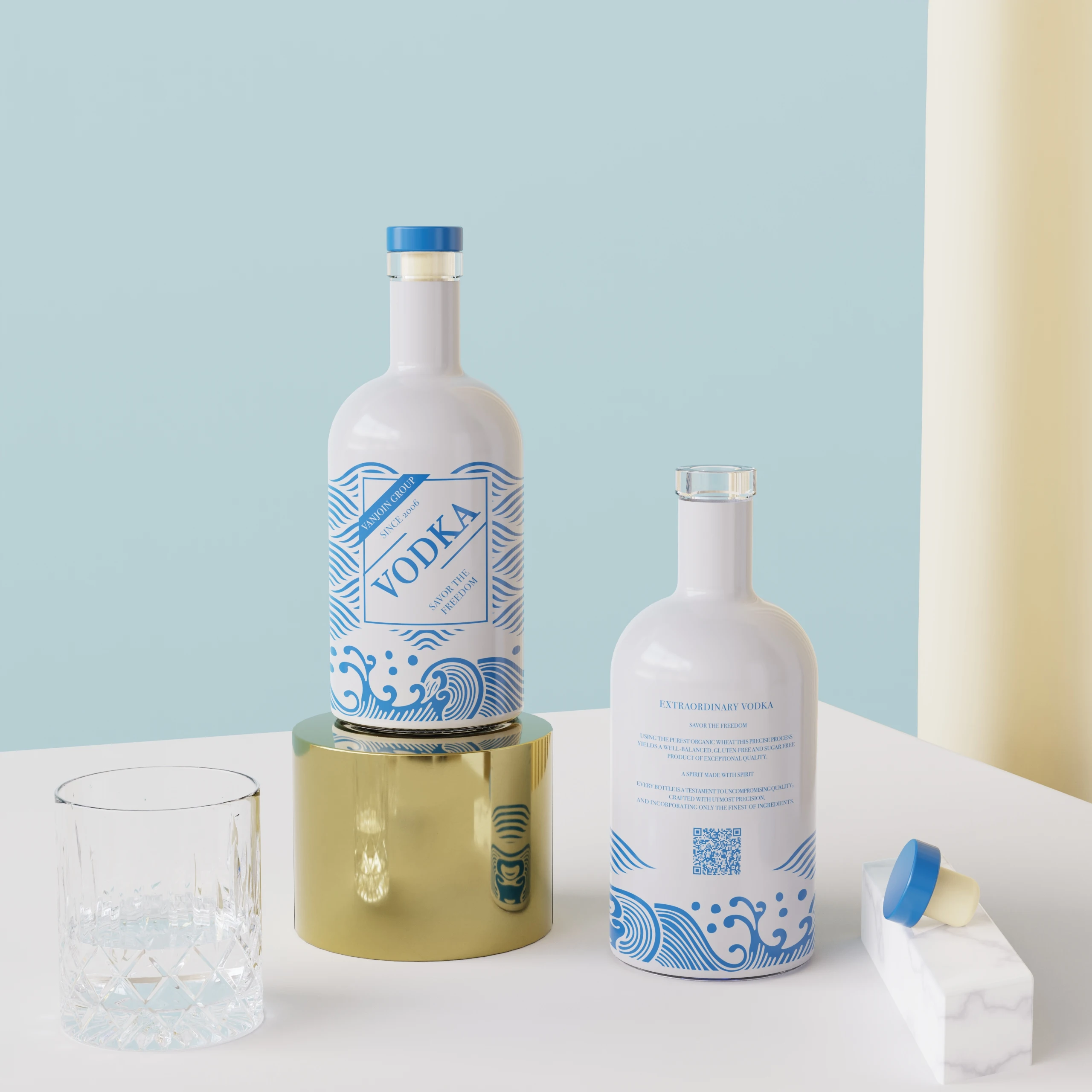 Factory Custom Color and Logo 200ml 500ml 700ml 750ml Rum Whisky Vodka Spirit Glass Liquor Bottle with Cork