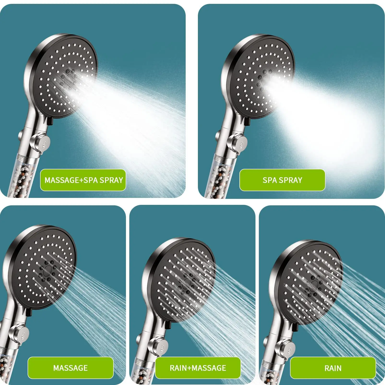 High Pressure Handheld Shower Head 5 Functions Water Saving Hot Sale Shower Head with Stop Switch