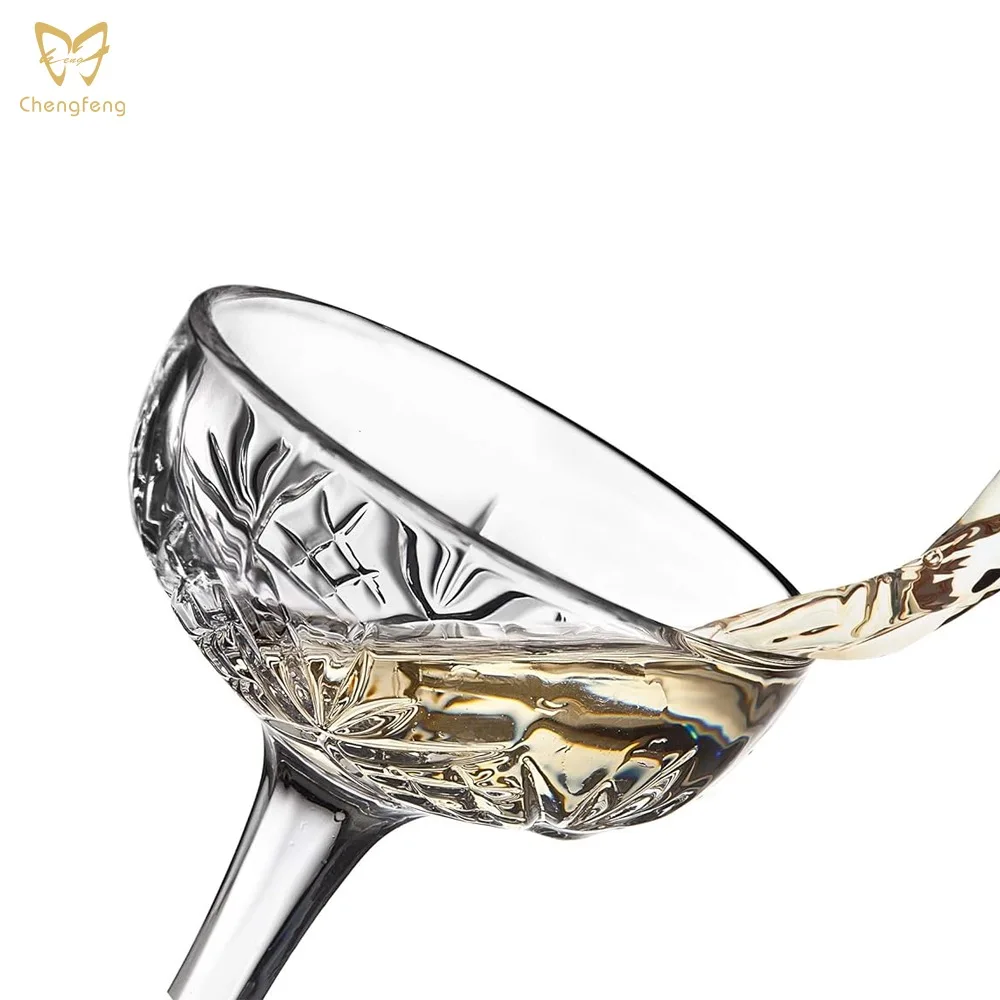 6 oz Crystal Champagne Coupe Cocktail Glass Parties Celebrations Hand Carved Drinking Glassware