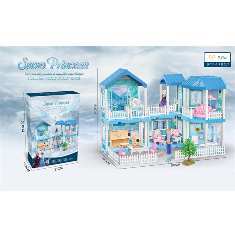 Mini Modern Snow Princess Doll Play House Set Toys Party Diy Assembled Villa Accessories Diy Big Dolls House With Battery