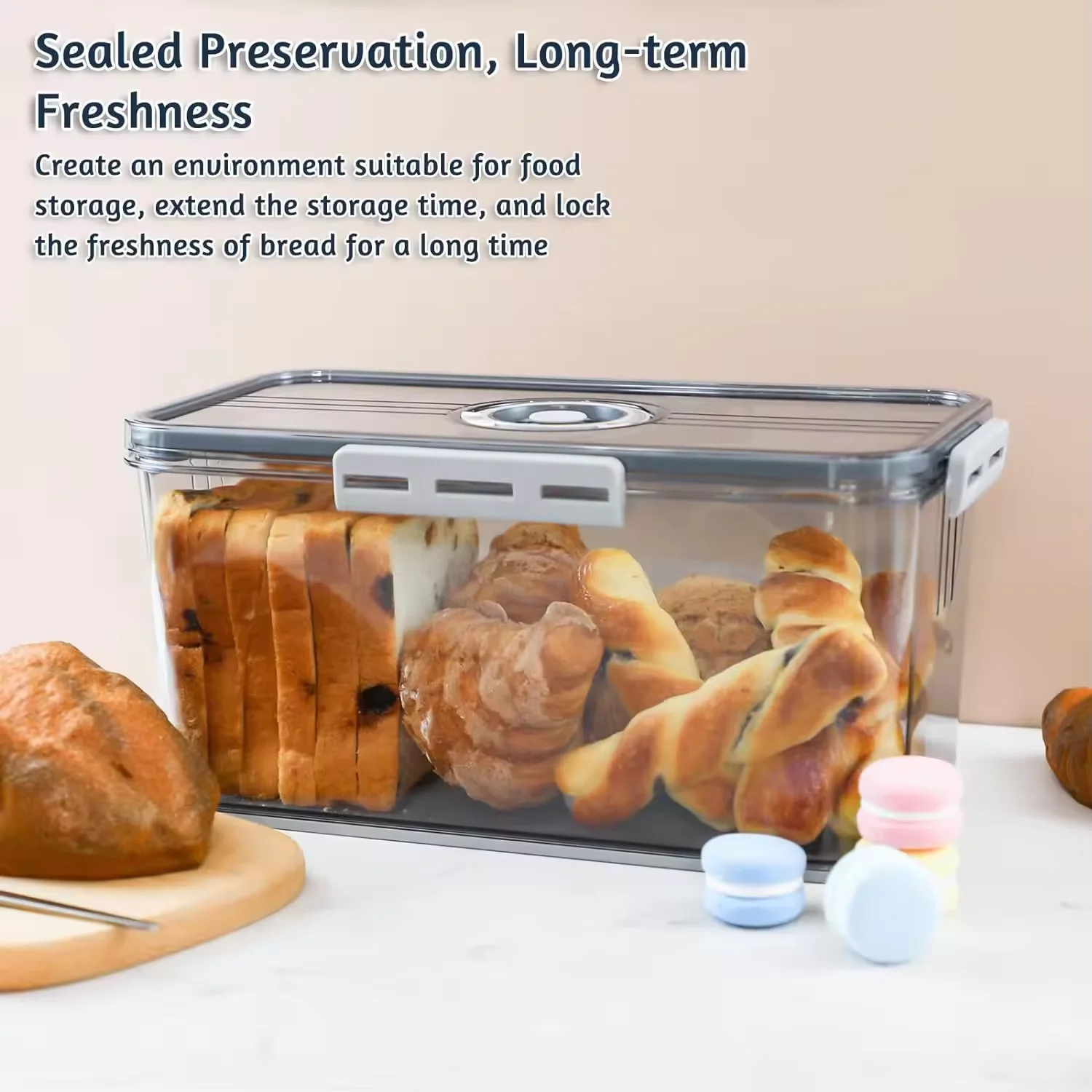 Eco Friendly Dainty Factory Container For Bread Box Plastics Kitchen Counter Airtight Bread Box Grey Storage Bread Container