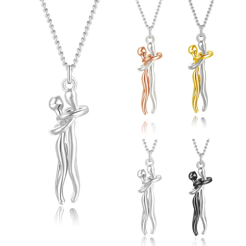 Stainless Steel Hug Necklace, Couples Necklace for Him and Her, the Tale of Two Lovers Necklace Jewelry Pendant Necklace,