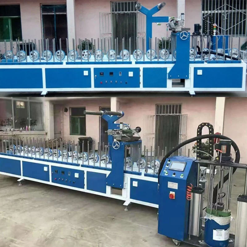 PUR Hot Melt Glue PVC and Veneer Laminating Profile Wrapping Machine