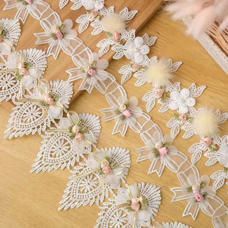 Fashion Flower Mesh Embroidered Lace Beaded  Lace Fabric Trim for Clothes