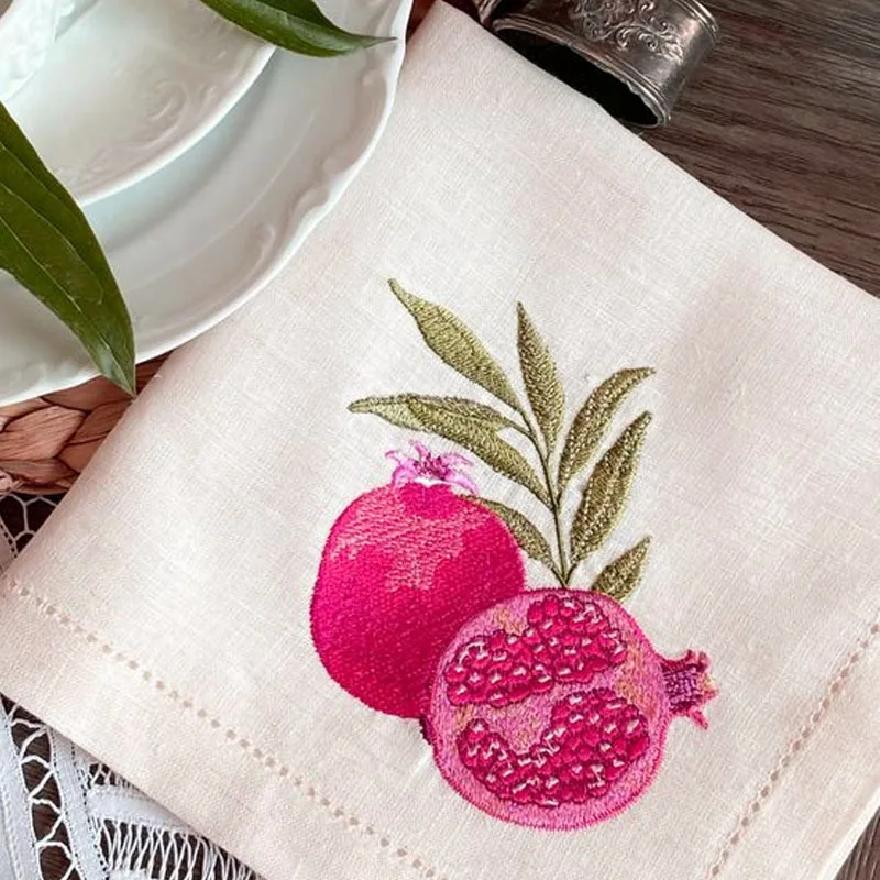 100% linen table napkin with hand hemstitch embroidery
