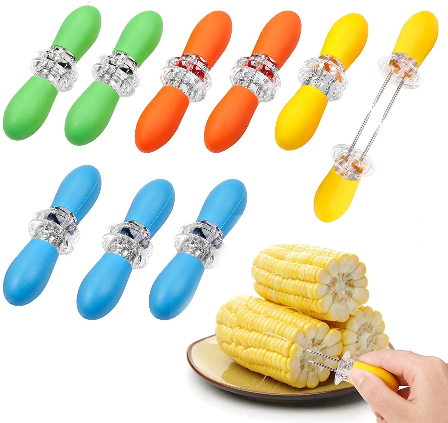 
Stainless steel Twin Prong corn Cob Holders Corn Skewers for Fresh Organic Sweetcorn BBQ Corndog 4pairs per set 