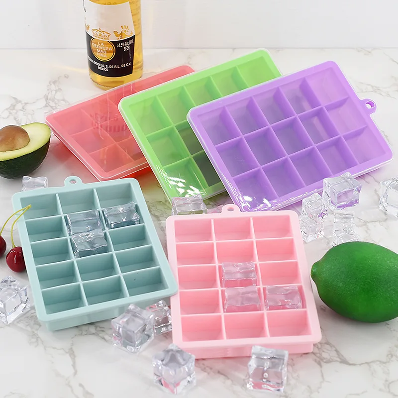 Wholesale square silicon 12 cube ice tray with lid