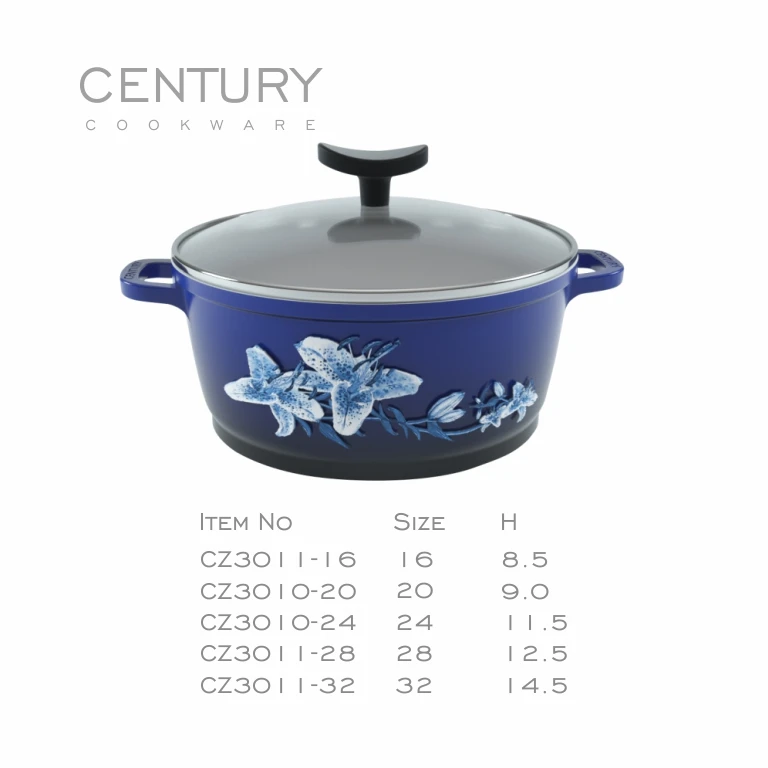 CENTURY Large Capacity 28cm Double Ear Clay Pot Klein Blue Hand Drawn Aluminum Non-Stick Cookware Durable Europe-Style Food Use