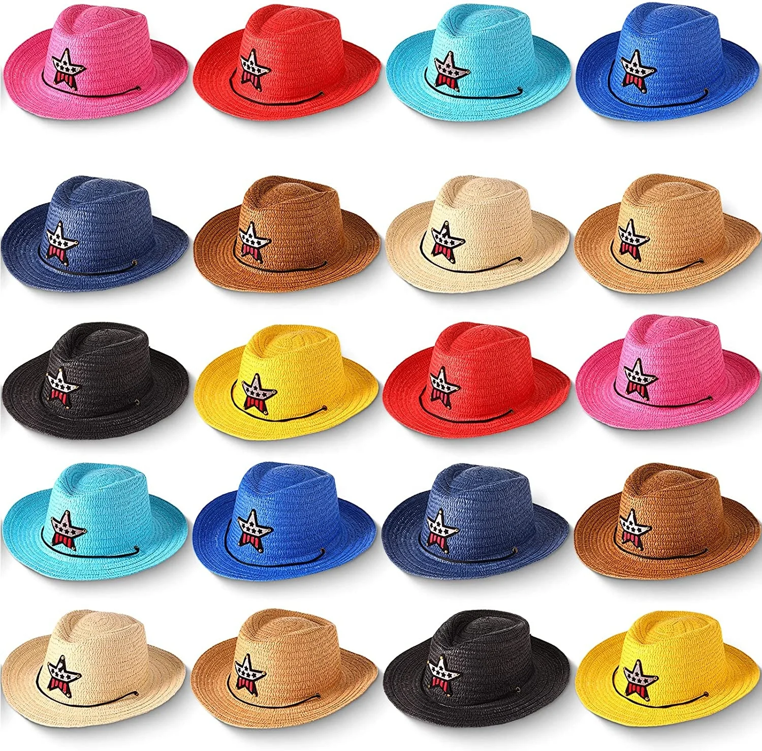 Cowboy Party Hats Kids Straw Hat with Pentagram Multicolor Child Strawl hats