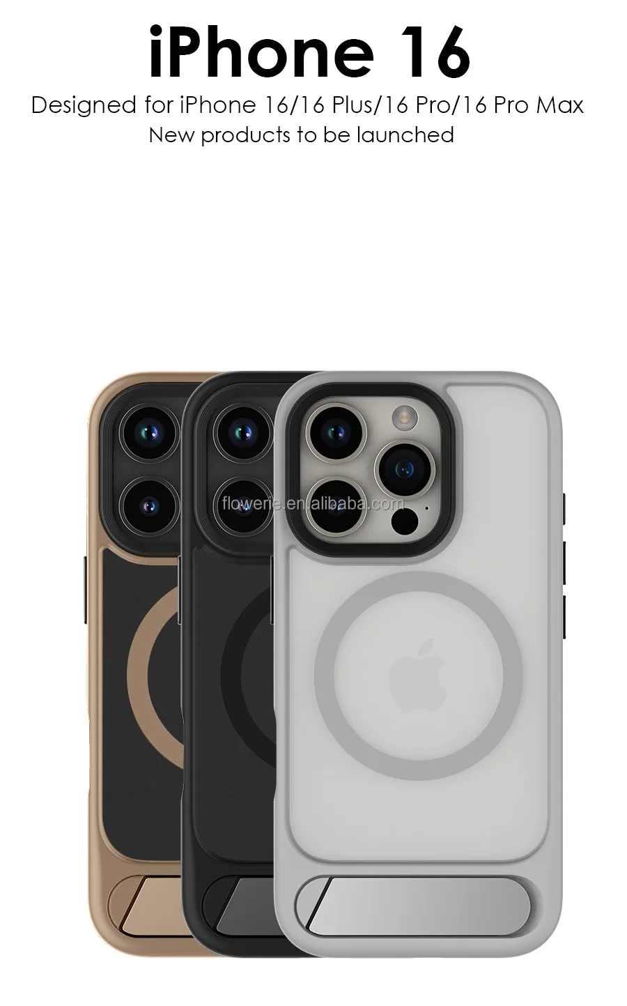 Desert gold transparent back TPU PC Combo Metal Stand holder Shockproof Matte Phone Case Luxury Cover for iPhone 16 Pro Max