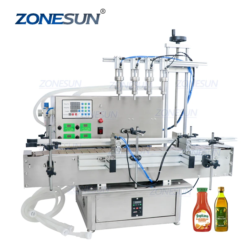 ZONESUN ZS-DTPP4E Peristaltic Pump Bottled Orange Tabletop Automatic Juice Liquid Filling Machine 4 Nozzles