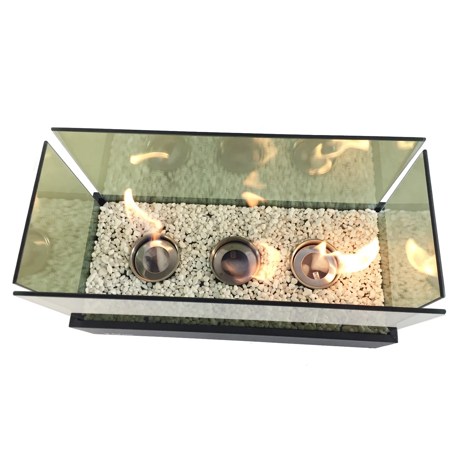 Декоративная прямоугольная коробка из стекла и листового металла, камин с биоэтанолом