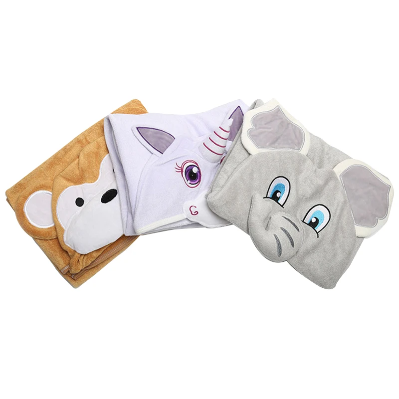 
2021 New Design kids plain white cartoon bath towel with hood Private logo package set 