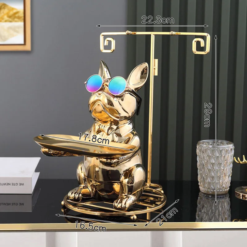Electroplating Resin Crafts Tray Ornament Home Decoration Animal Ornament Creative Bulldog Dog Storage Ornament