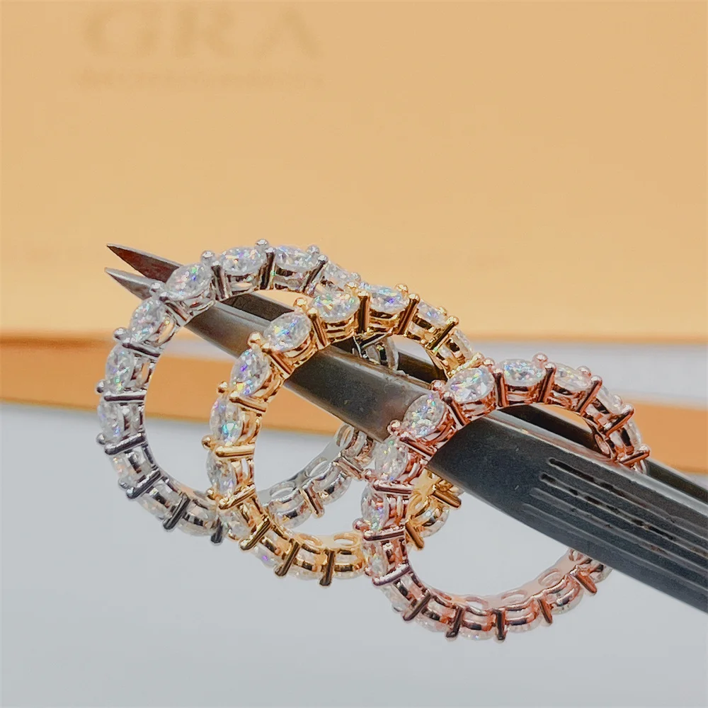 Wholesale in stock VVS Moissanite Diamond silver 925 4mm moissanite rings Iced Out Eternity Rings