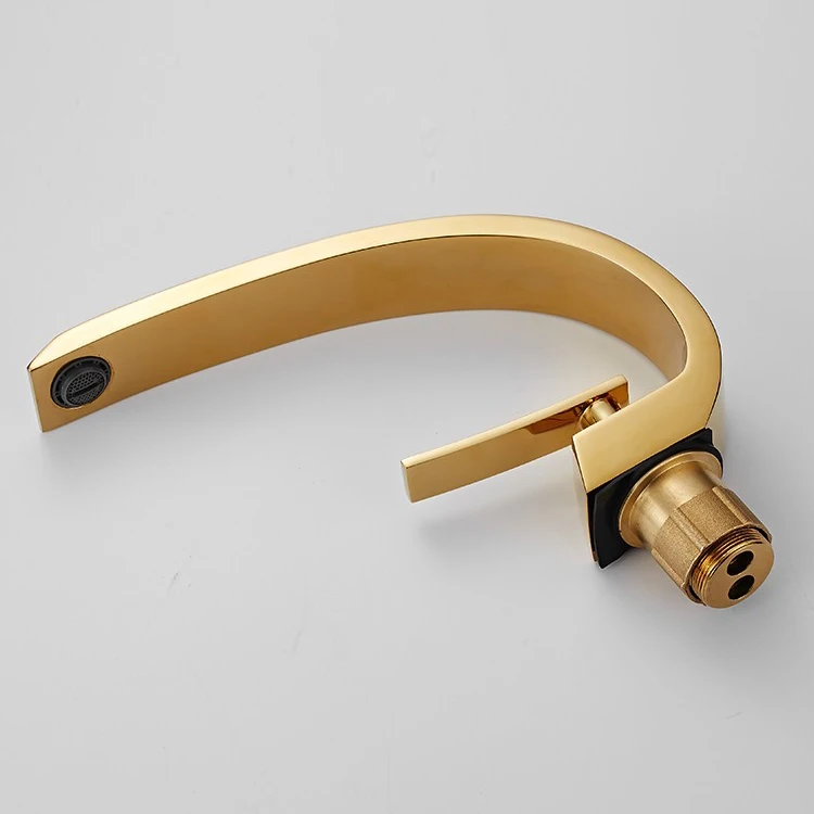Golden plated copper faucet C shape design hot and cold faucet for bathroom Single Handle Hot Cold Waterfall Basin Faucet