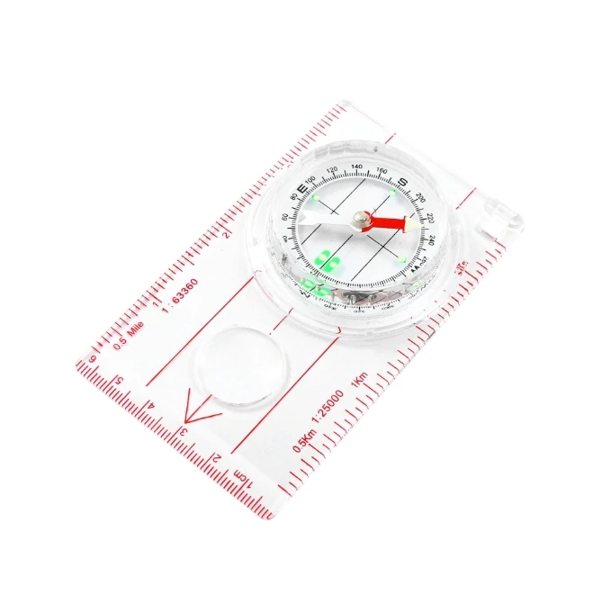 Outdoor Plexiglass Map Scale Luminous Directional Multifunctional Ruler(cm/inch) Compass Camping Gear Hiking Accessories