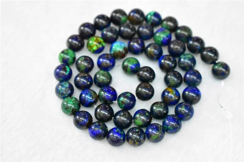 Wholesale  Natural Smooth Charm Gemstone  8mm Azurite Stone Chrysocolla   Loose  Beads For Jewelry Making