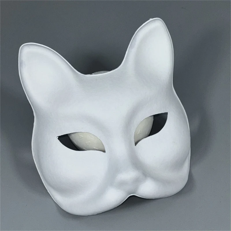 Festival Cosplay Prop DIY Half Face Hand-painted Cat Fox Mask Anime Masquerade Pulp Japanese Mask For Halloween